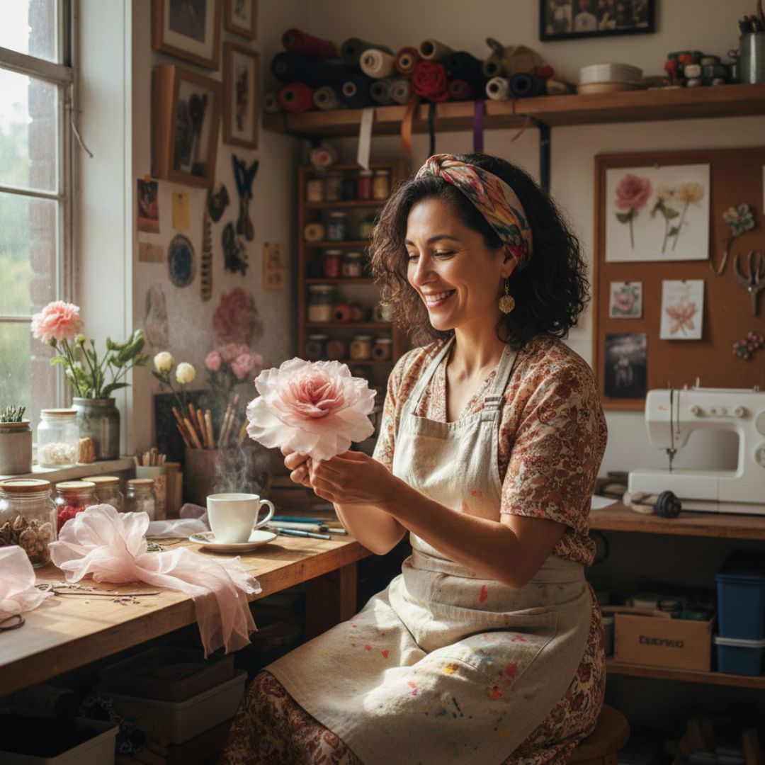 Elena Ramírez, organza flower artisan